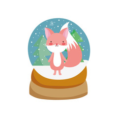 merry christmas celebration snowglobe with fox trees snow