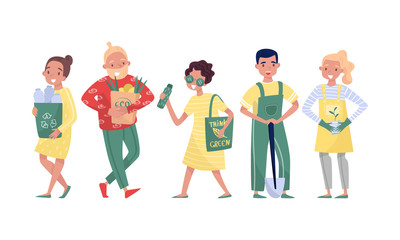 People And Awareness Of The Planet And The Environment Vector Illustration Set Isolated On White Background