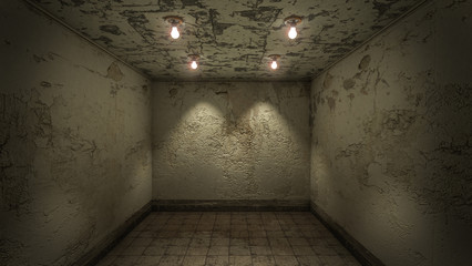 Fototapeta premium The interior design of horror and creepy damage empty room., 3D rendering.