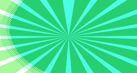 Vintage colorful comic book background. Green blank bubbles of different shapes. Rays, radial, halftone, dotted effects. For sale banner for your designe 1960s. Copy space vector eps10.