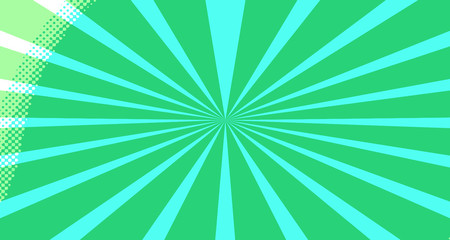 Vintage colorful comic book background. Green blank bubbles of different shapes. Rays, radial, halftone, dotted effects. For sale banner for your designe 1960s. Copy space vector eps10.