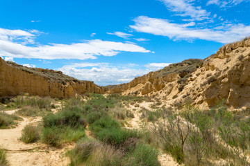 Fototapeta na wymiar Inside of the canyon in the Spanish semi-desert Bardenas Reales