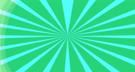 Vintage colorful comic book background. Green blank bubbles of different shapes. Rays, radial, halftone, dotted effects. For sale banner for your designe 1960s. Copy space vector eps10.