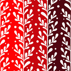Vector floral seamless pattern with vertical branches and leaves; red background. Stylish texture for fabric, wallpaper, textile, web design.