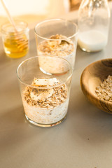 oatmeal in a glass with banana and chia