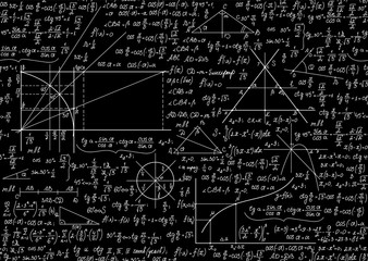Mathematical vector seamless pattern with handwritten figures, formulas and calculations