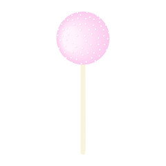 Pink Sweet bubble round candy - lollipop isolated on white. white and rose icing with sprinkles, stripes and dots.