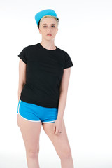 Blank t-shirt mock-up - Beautiful retro sports fashion girl ready for your design