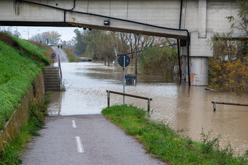 Piena del fiume Po nei pressi di Polesella
