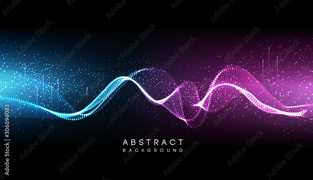Poster hi-tech futuristic techno background, neon shapes and dots. technology connection, big data, dotted 