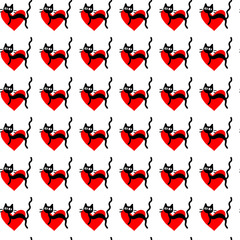 Cute seamless pattern with hearts and cats. Romantic texture for backgrounds, wrapping paper, packaging, greeting cards, prints, covers, fabric, textile, birthday, Valentine's Day