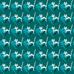 Cute seamless pattern with hearts and cats. Romantic texture for backgrounds, wrapping paper, packaging, greeting cards, prints, covers, fabric, textile, birthday, Valentine's Day