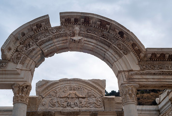The architectural structure on Kuretler Street, on which the head of the medusa is carved, Ancient City of Ephesus, Selcuk, Izmir
