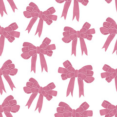 Pink bows on white seamless pattern. Textile and paper design. Valentines Day concept.