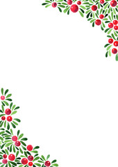 Christmas plants decoration border watercolor hand painting.