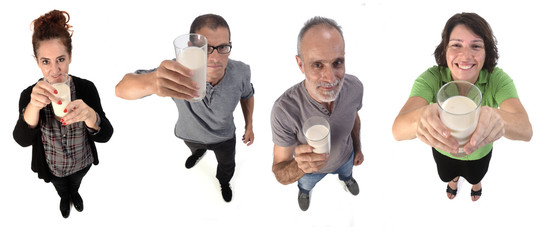 Obraz premium group of people with a glass of milk on white background
