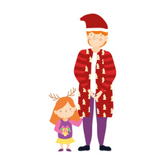 merry christmas father and daughter warm clothes
