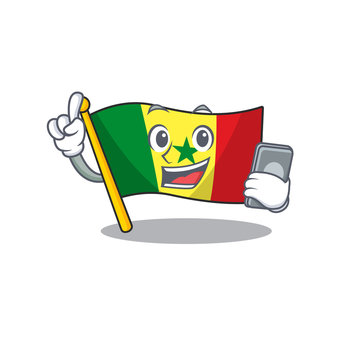 Mascot Cartoon Style Of Flag Senegal Speaking With Phone