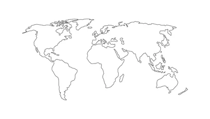 Foto op Plexiglas World map. Hand drawn simple stylized continents silhouette in minimal line outline thin shape. Vector illustration © prostoira777