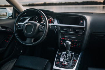 Modern car dashboard and interior