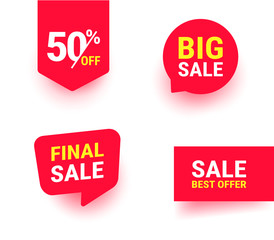 Sale, Best offer label set. Sale Discount Banner. Offer price tag collection. Red message bubble. Vector Illustration