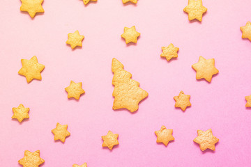 cookies in the shape of a christmas tree. home baking for christmas and new year.