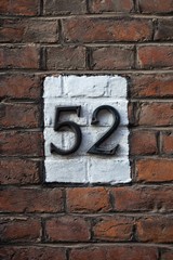 number 52 on brick wall