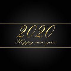 2020 happy new year with golden lettering on a black background