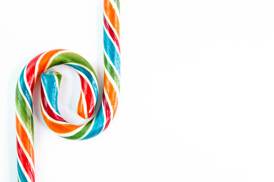 Colorful festive Lollipop on white background selective focus