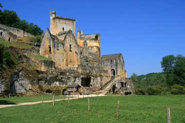 medieval ruined castle (commarque) in france 