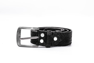 Fashion luxury snakeskin python black belt isolated on a white background.
