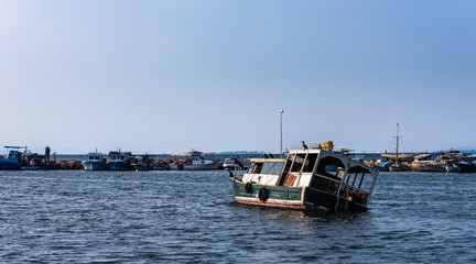 Sunken boat in Izmir, Inciralti fishing shelter