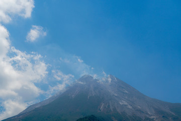 View of Mount Merapi in Indonesia, active volcano in the world, Yogyakarta, Indonesia