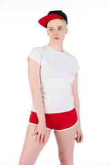 Blank t-shirt mock-up - Beautiful retro sports fashion girl ready for your design