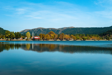 Fototapeta na wymiar Autumn landscape at Golcuk Lake in Odemis, Izmir