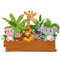 Cartoon wild animals holding blank board © tigatelu