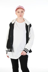 Blank t-shirt mock-up - Beautiful retro sports fashion girl ready for your design