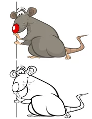 Gordijnen Vector Illustration of a Cute Cartoon Character Rat for you Design and Computer Game. Coloring Book Outline Set  © liusa