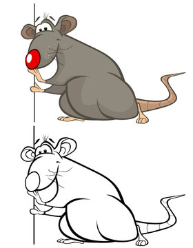 Vector Illustration of a Cute Cartoon Character Rat for you Design and Computer Game. Coloring Book Outline Set 