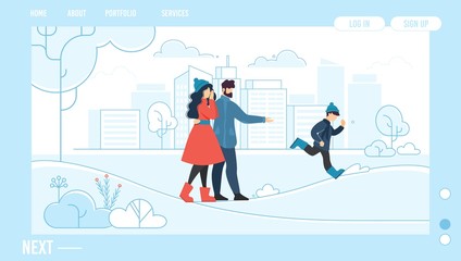 Family Rest Outdoor in Winter Design Landing Page