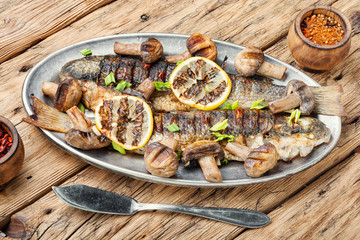 Grilled fish on a tray