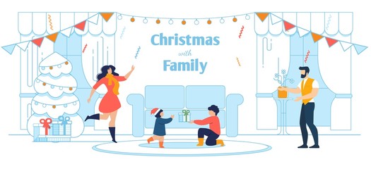 Happy Family Celebrating Christmas at Home Poster