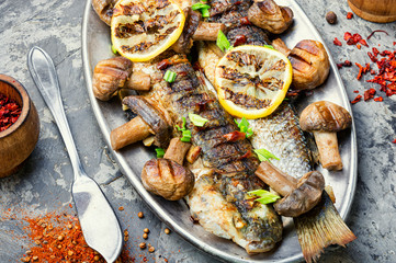 Grilled fish on a tray