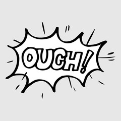 Hand drawn comic speech bubbles with emotion and text ouch. vector doodle comic explosion cartoon illustrations isolated for posters, banners, web, and concept design.