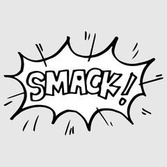 Hand drawn comic speech bubbles with emotion and text smack. vector doodle comic explosion cartoon illustrations isolated for posters, banners, web, and concept design.