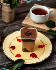 hot chocolate dessert with black tea