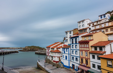Cudillero fishing village ultra long exposure view near port