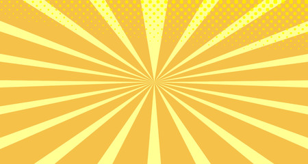 Vintage colorful comic book background. Orange blank bubbles of different shapes. Rays, radial, halftone, dotted effects. For sale banner empty Place for text 1960s. Copy space vector eps10.