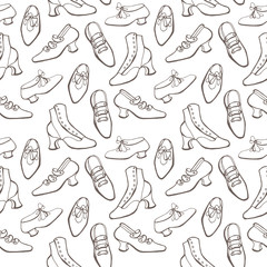 Seamless pattern with hand drawn shoes. Vector illustration