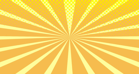 Vintage colorful comic book background. Orange blank bubbles of different shapes. Rays, radial, halftone, dotted effects. For sale banner empty Place for text 1960s. Copy space vector eps10.